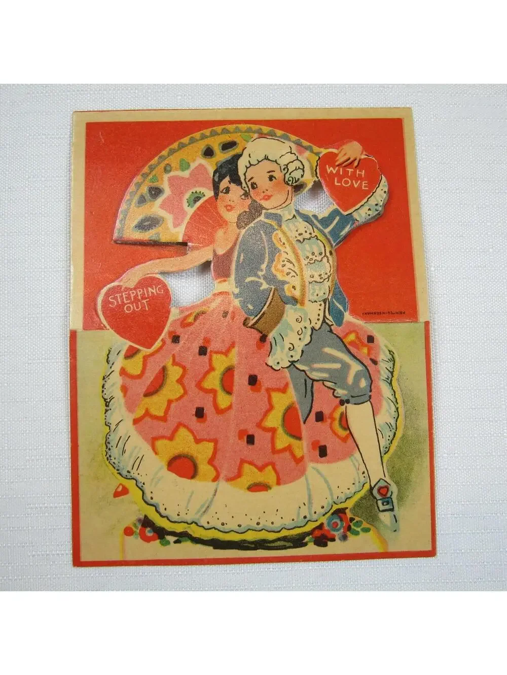 Vintage Valentine Stand Up Card Boy Wig & Flamenco Gypsy Girl Germany 1920s-30s